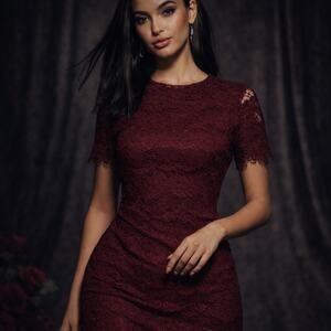 Lulus Burgundy Lace Mini Dress NWT Romantic Lace Gothic Evening Size M